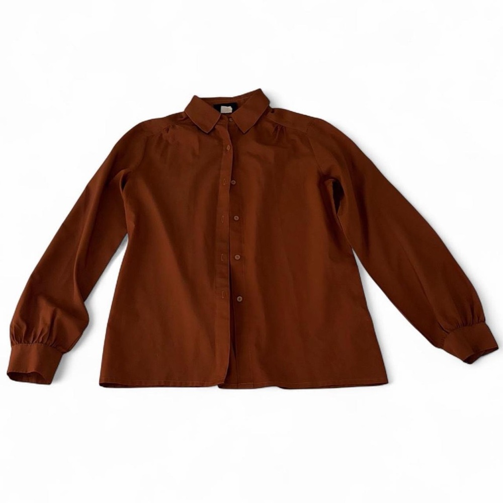Medium Brown Silky Feel Button-Up Blouse